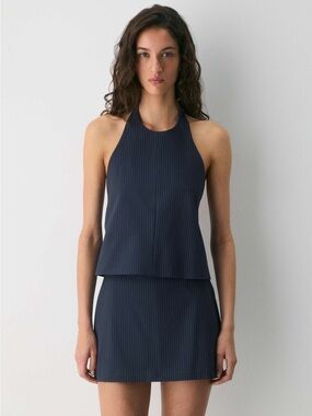 Babaton Prowess Navy Pinstripe Halter Top